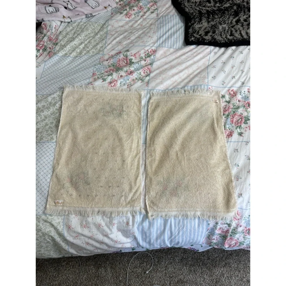 Vtg Rare Set 2‎ Cannon Monticello Strawberry Cottagecore Hand Towel Fringe